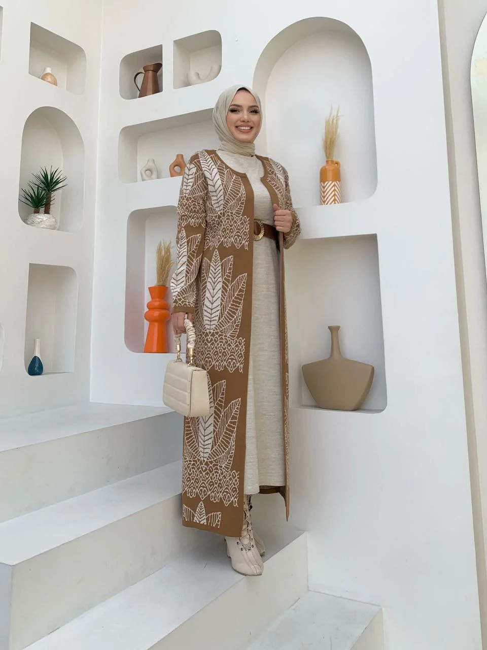 كسوة وكيمونو صوفي طويل للمحجبات تصميم أنيق ودافئ - Image 3