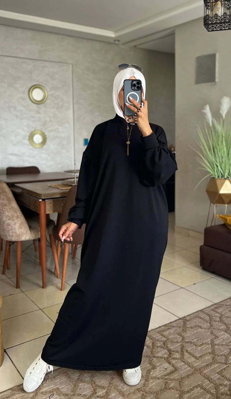 فستان شتوي طويل فضفاض (Oversize) بأكمام بالون - Image 2