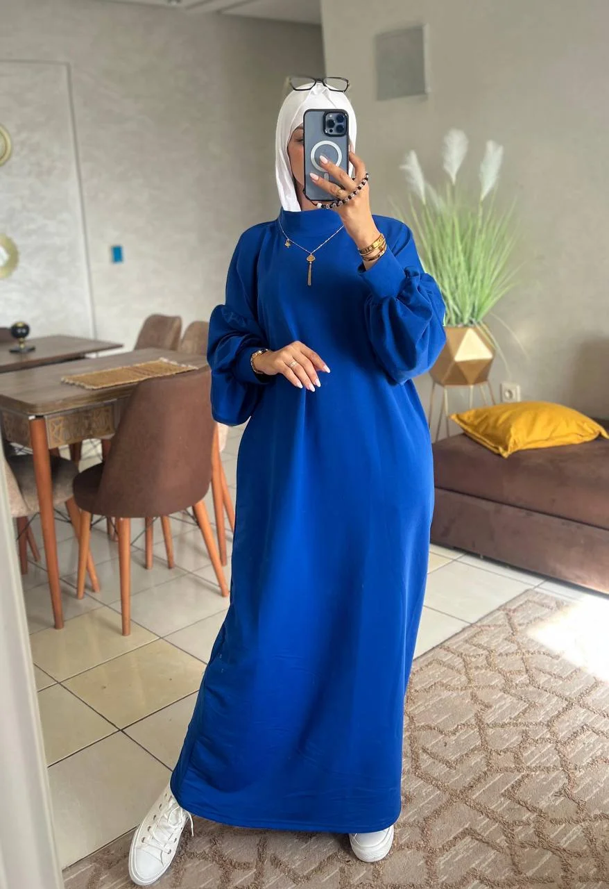 فستان شتوي طويل فضفاض (Oversize) بأكمام بالون - Image 3