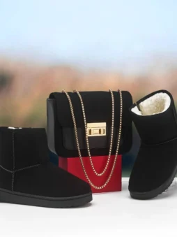 أنسامبل بوت شتوي مبطن نسائي وحقيبة يد أنيقة (3 ألوان) أنسامبل بوت شتوي مبطن نسائي وحقيبة يد أنيقة (3 ألوان)