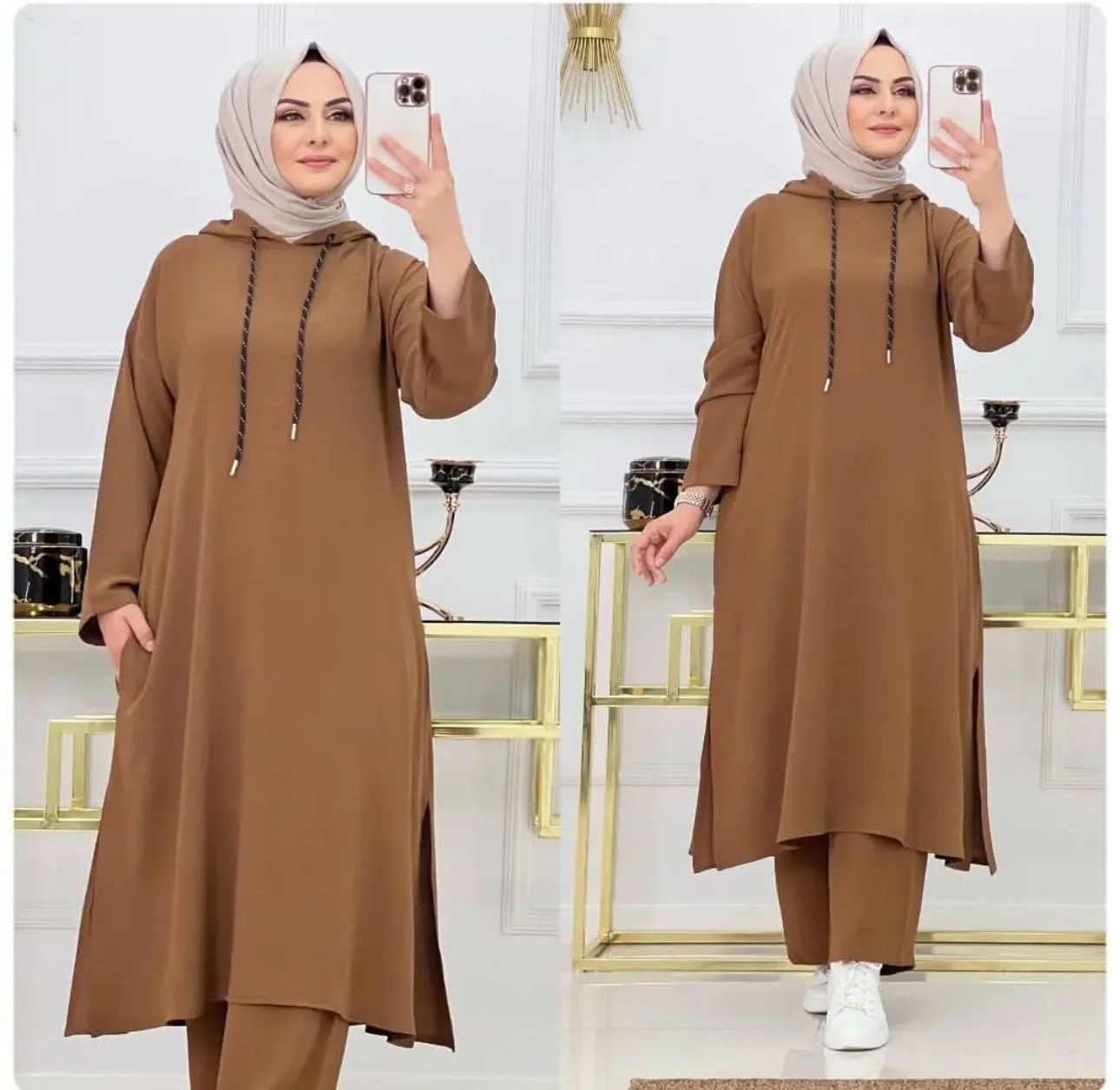 كيطمة 2 قطع نسائية مقاسات كبيرة مريحة ومستورة (ثوب مونطوني) - Image 2