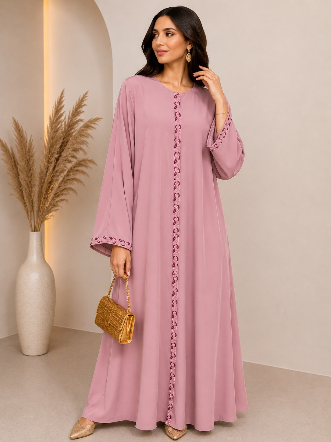 Abaya crepe rosa original, عباية كريب روزا الأصلي