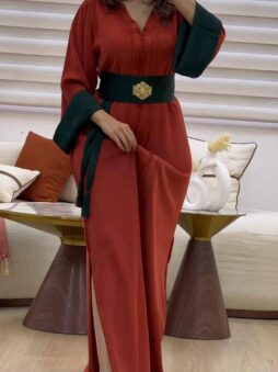 القفطان المغربي معاه لمضدمة ولبروش MARRON kaftan marocain moderne lmdamma