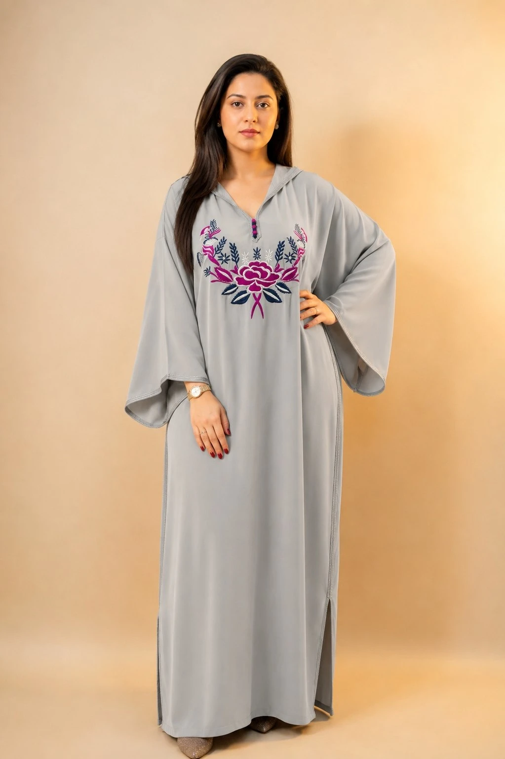 djellaba broderie rose
